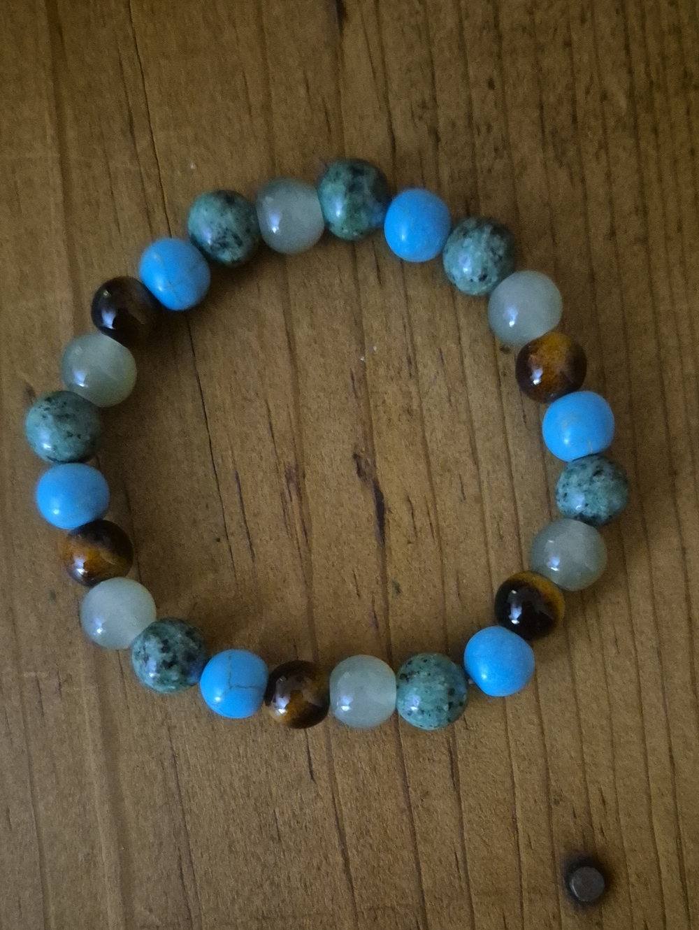 Handmade Multistone Beaded Stretch Bracelet-Genuine Turquoise Brown (Tigers Eye)